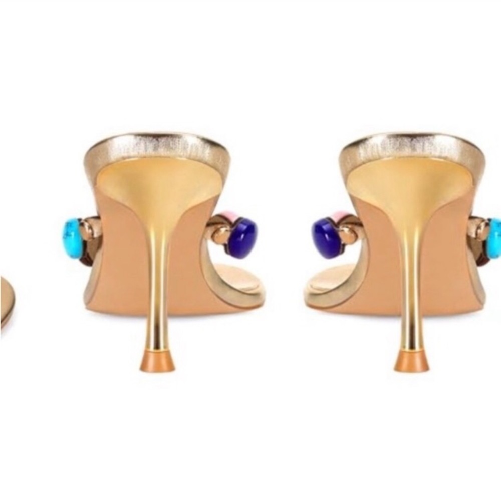 Gold Heeled Sandals Thong Strappy Kitten Heels Dressy Mule Summer Bohemia Party - Picture 7 of 8